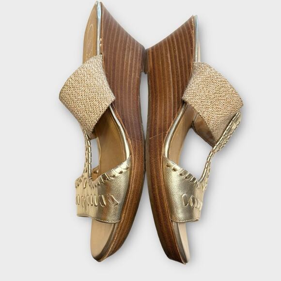 JACK ROGERS Nora Wedge Sandal in Neutral Tan & Metallic Gold Size 8.5 - Picture 7 of 9